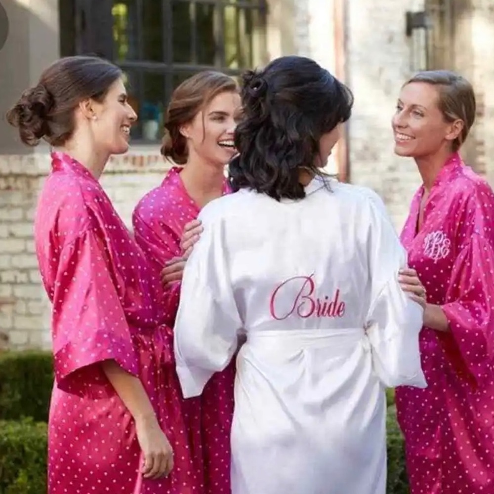 Mud Pie Mudpie brand printed satin robe hot pink bridesmaid OS one size